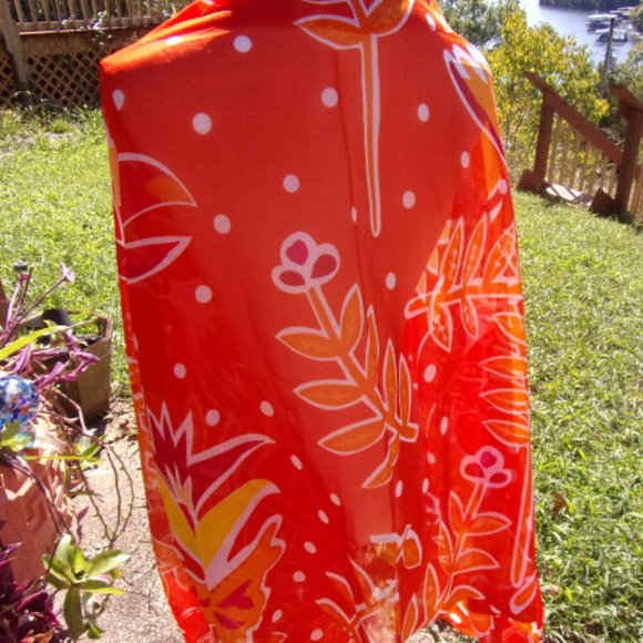 Orange Floral Silk Like Scarf/Wrap Stunning Design to Accent Your Wardrobe! - Picture 3 of 5